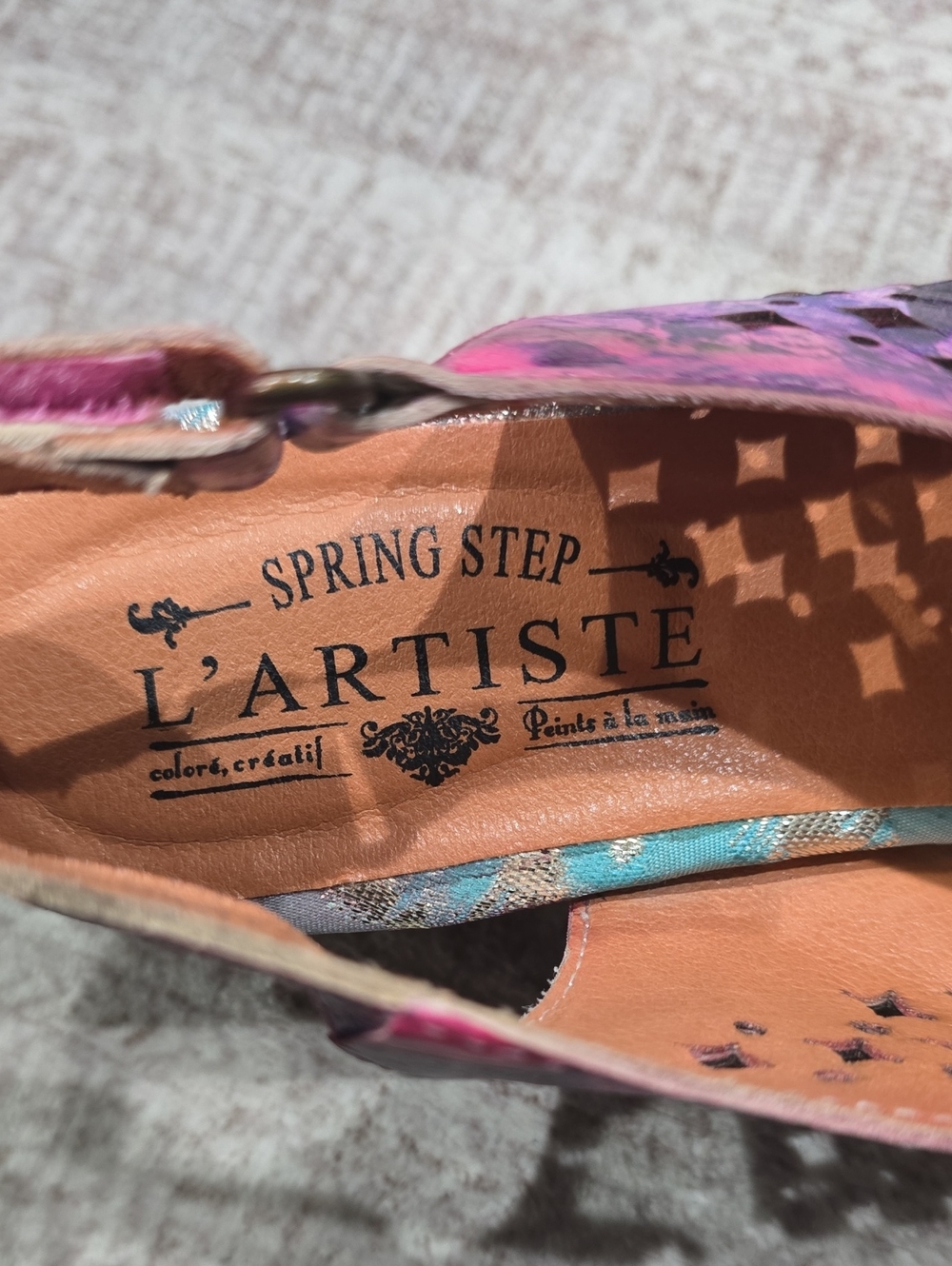 Art-to-Wear Floral Leather Slingback Heels – Eclectic Boho Artisan Style, 11 - Picture 8 of 15